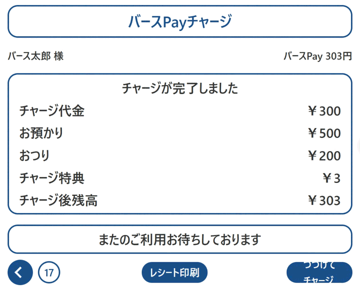 チャージ完了画面